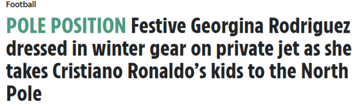 太阳报：C罗女友乔治娜将带孩子去北极过圣诞节