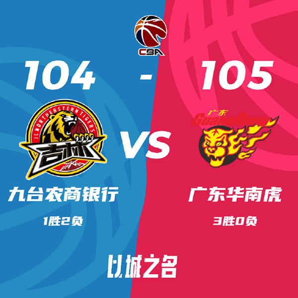 广东105-104击败吉林 沃特斯17+5+5 胡明轩16分 拉科塞维奇50+18