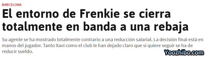 哈维和巴萨告诉德容：要么大幅降薪，要么离队