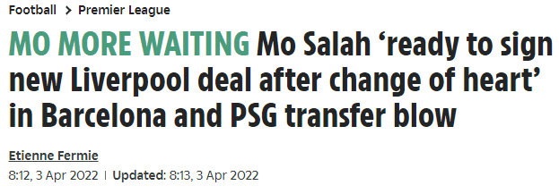 萨拉赫降低薪水要求，将和利物浦续约