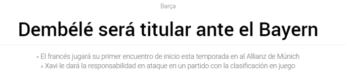 每体：登贝莱会首发出战拜仁