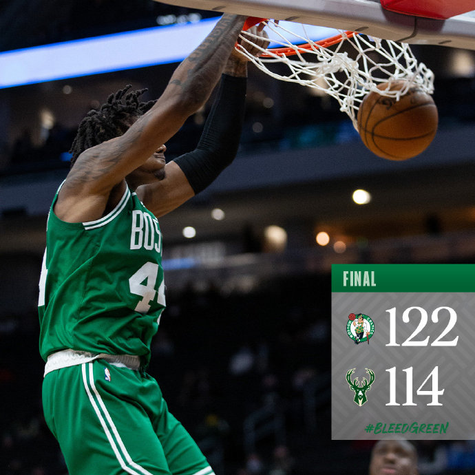 凯尔特人122-114战胜雄鹿 塔图姆34+6+7 斯马特23+8