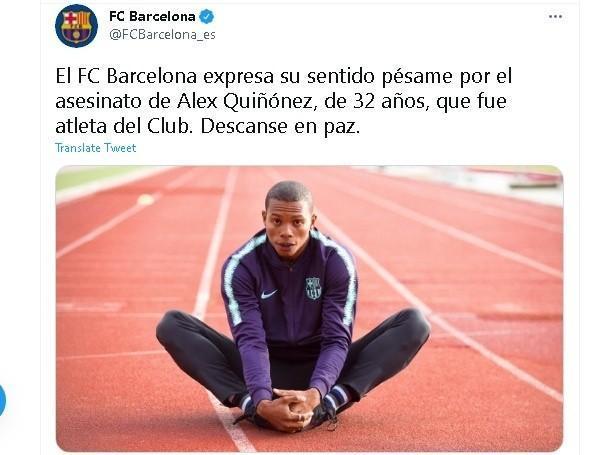 哀悼！巴萨短跑运动员奎诺内斯在厄瓜多尔遭枪杀