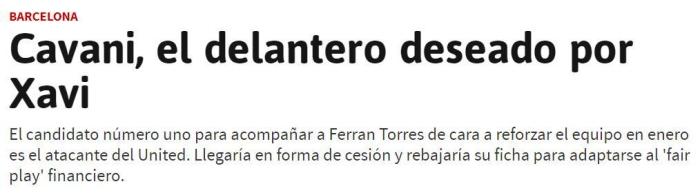 阿斯：卡瓦尼愿意降薪加盟巴萨