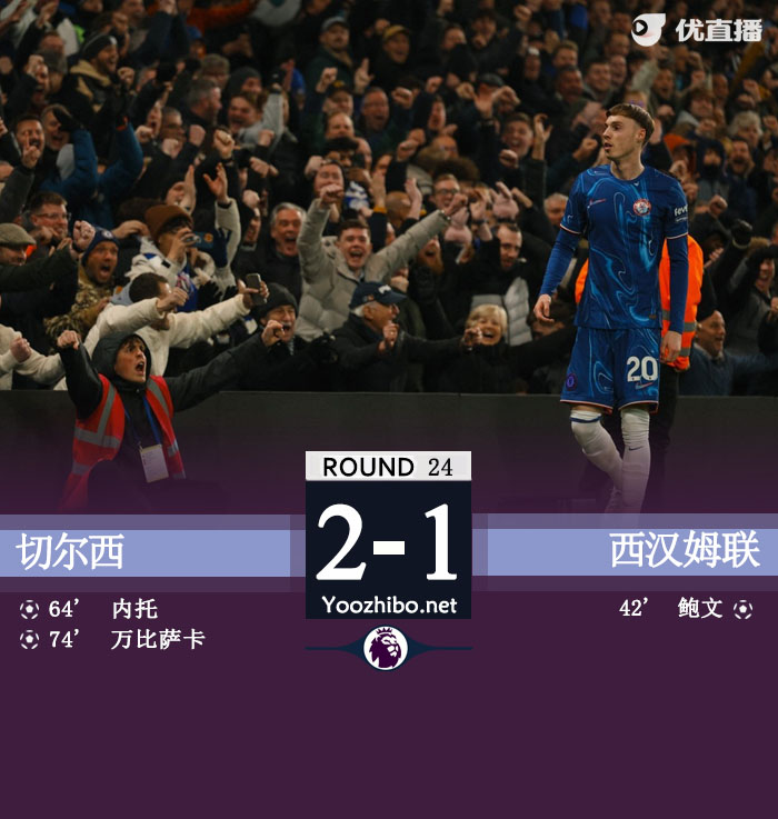切尔西2-1逆转西汉姆 内托破门帕尔默造乌龙科尔维尔送礼