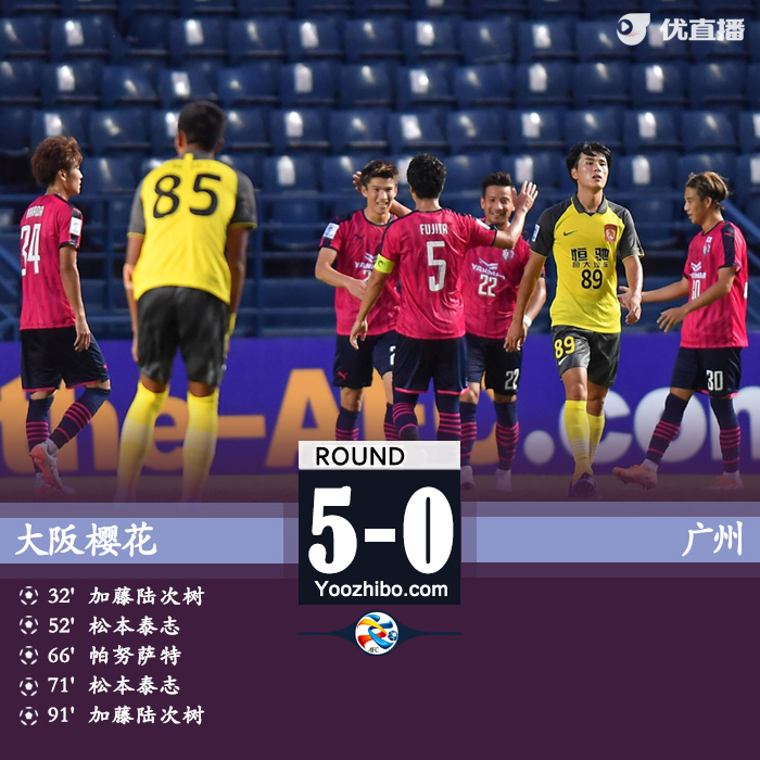 广州队0-5大阪樱花 小组赛遭遇5连败进0球丢12球