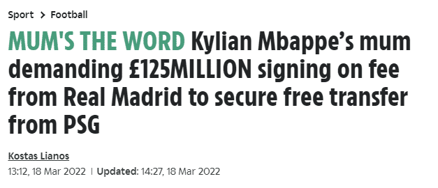 姆巴佩今夏加盟皇马，母亲索要1.5亿欧签字费