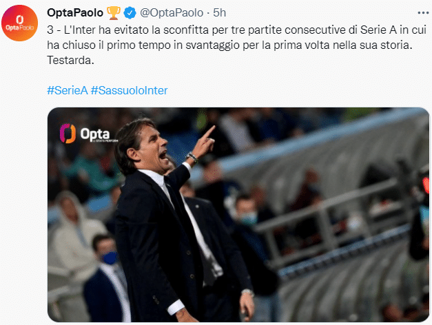 连续3场联赛半场落后最终拿分，国米创队史纪录