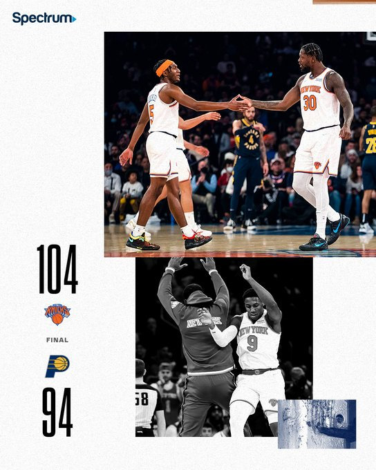 尼克斯104-94击退步行者 巴雷特32+8 兰德尔30+15 赛克斯22+6