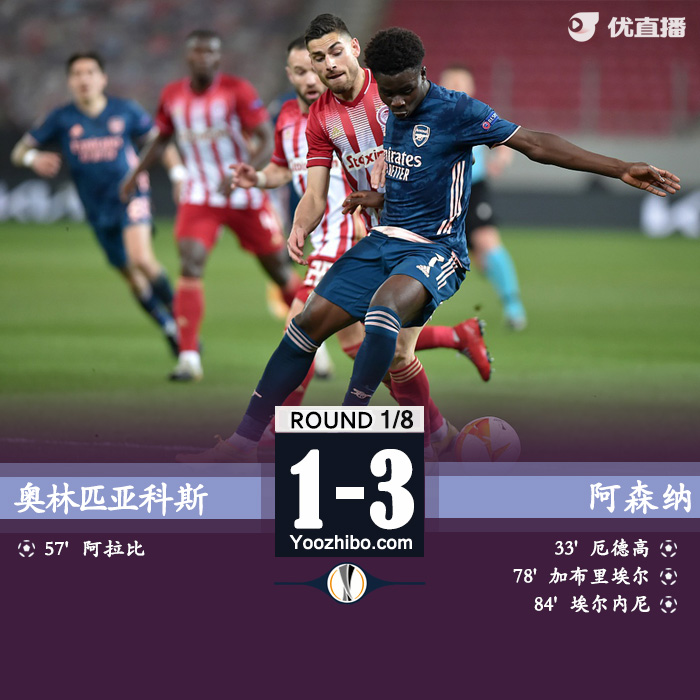 阿森纳3-1奥林匹亚科斯 厄德高埃尔内尼双双世界波