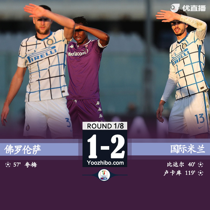 国际米兰加时2-1淘汰佛罗伦萨 比达尔点射卢卡库绝杀