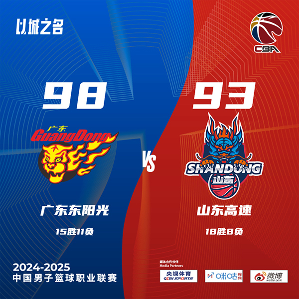 广东98-93终结山东 徐杰22+11 莫兰德8+19+10+4帽 高诗岩6中0