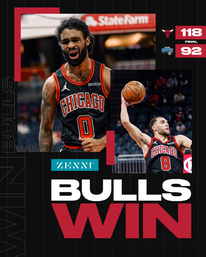 公牛118-92复仇魔术 拉文39+7 瓦伦丁20分 武切维奇17+8