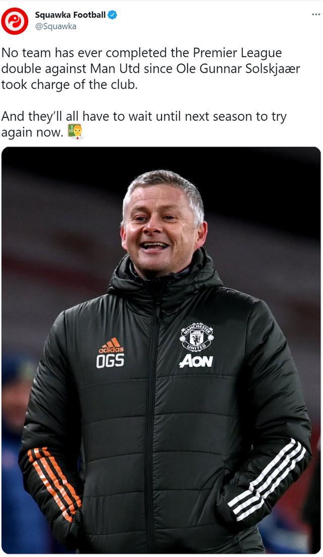 索尔斯克亚上任后，曼联还未在英超被双杀过