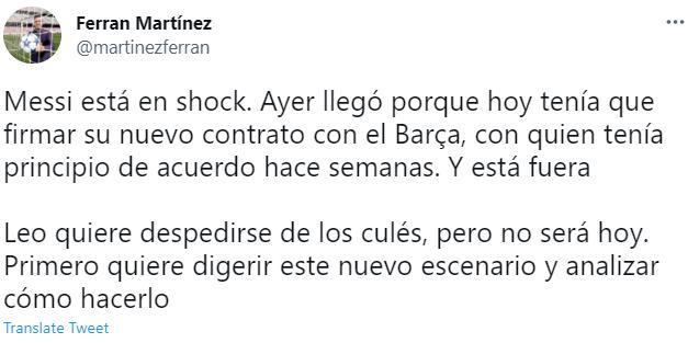 记者：梅西现在处于震惊之中，情绪非常低落