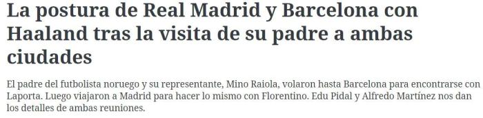 零点电台: 皇马认为巴萨买不起哈兰德, 在故意抬价