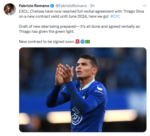 罗马诺：席尔瓦将和切尔西续约至2024年