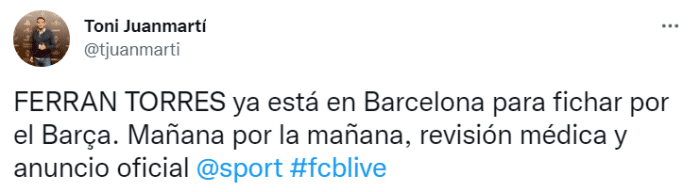 记者：费兰-托雷斯加盟巴萨，明日体检并官宣
