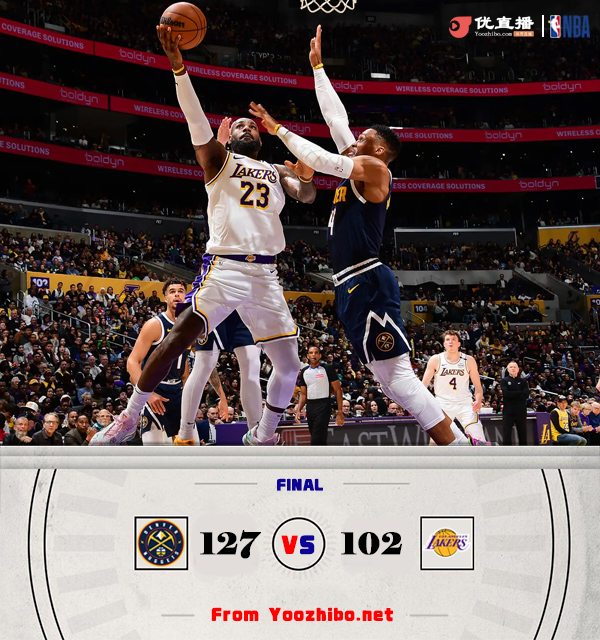 掘金127-102击败湖人 约基奇34+13+8 詹眉低迷