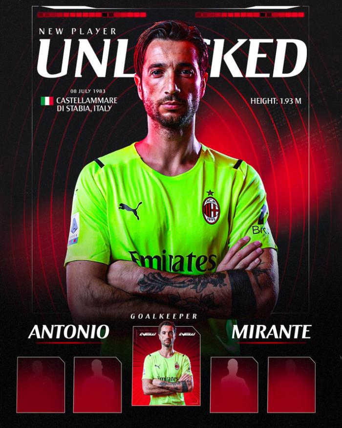 官方：米兰签下门将米兰特，双方签约1年