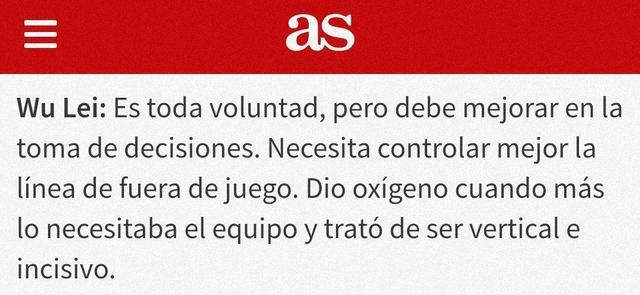阿斯报：武磊意志力不错，要更好的提升决策能力