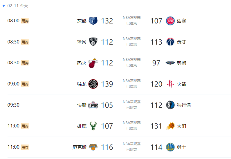 02月11日 NBA常规赛 所有比赛录像下载1080P【百度+阿里网盘】