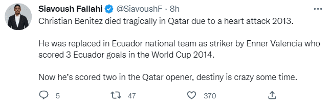 厄瓜多尔进球后全队跪地指天，悼念离世的前国脚