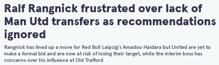 镜报：朗尼克认为自己没有得到曼联足够支持