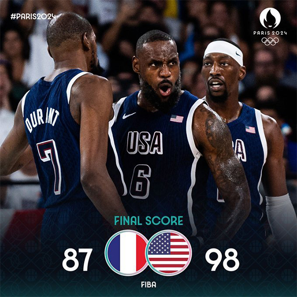 美国男篮圆梦摘金！ 库里危机关头连轰4三分击溃法国！