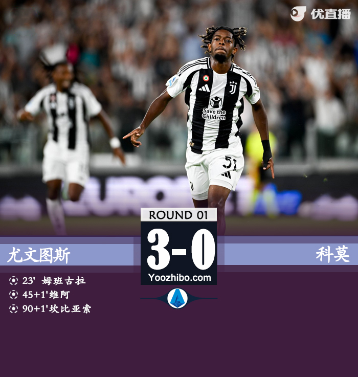 尤文3-0科莫获新赛季开门红 姆班古拉&小维阿&坎比亚索破门