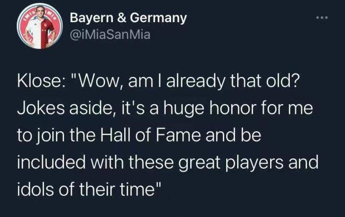 入选德国足球名人堂，克洛泽调侃：我这么老了？