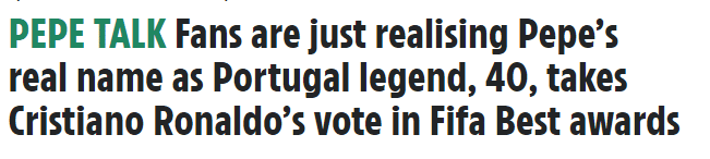 太阳报：C罗没投票是因为佩佩被选为葡萄牙新队长