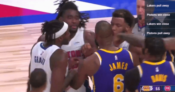 冲突！詹姆斯肘击活塞悍将，血流满面，生涯第二次直接被驱逐