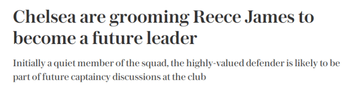 电讯报：切尔西将里斯-詹姆斯视为未来队长