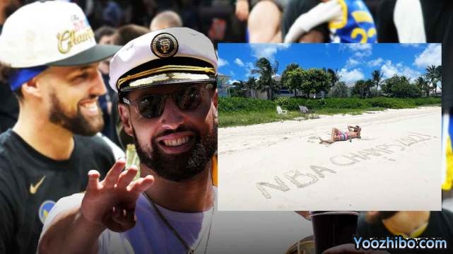 克莱晒日光浴也整活！沙滩写上2022年总冠军 为勇士队友安排位置