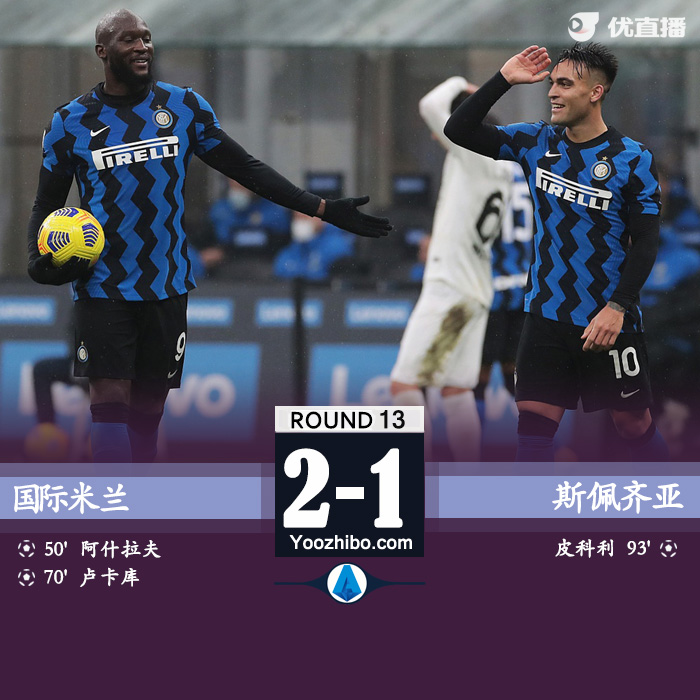 意甲简报：国米2-1斯佩齐亚 阿什拉夫破门卢卡库点射