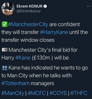 记者：曼城有信心在这个窗口签下凯恩