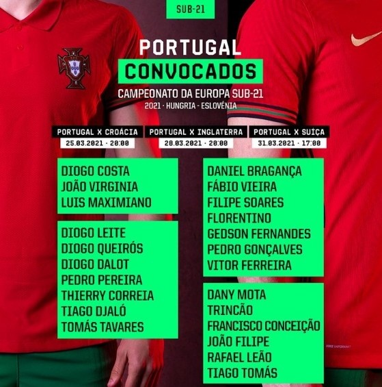 葡萄牙U21大名单：莱奥、特林康、达洛特入选
