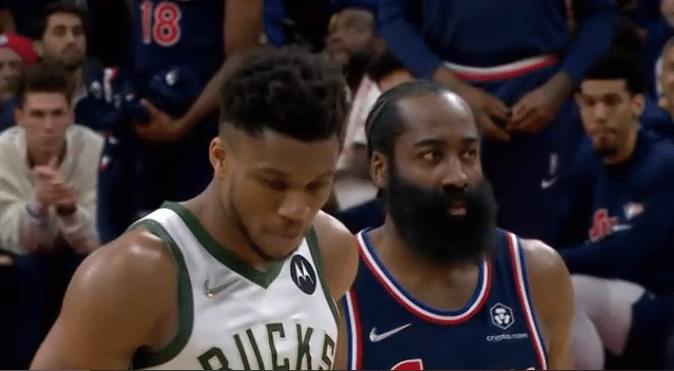 76人惨遭盖帽绝杀！无奈字母哥40+14太狠，哈登32+9创纪录