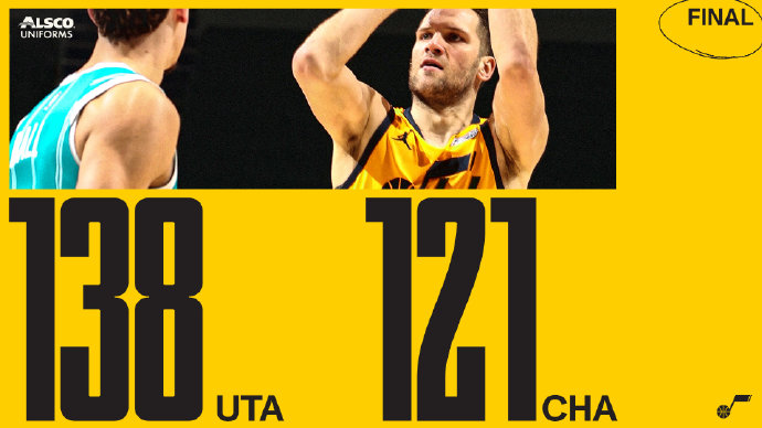 爵士138-121轻取黄蜂 博扬31+7+5 米切尔30+5 三球34+8