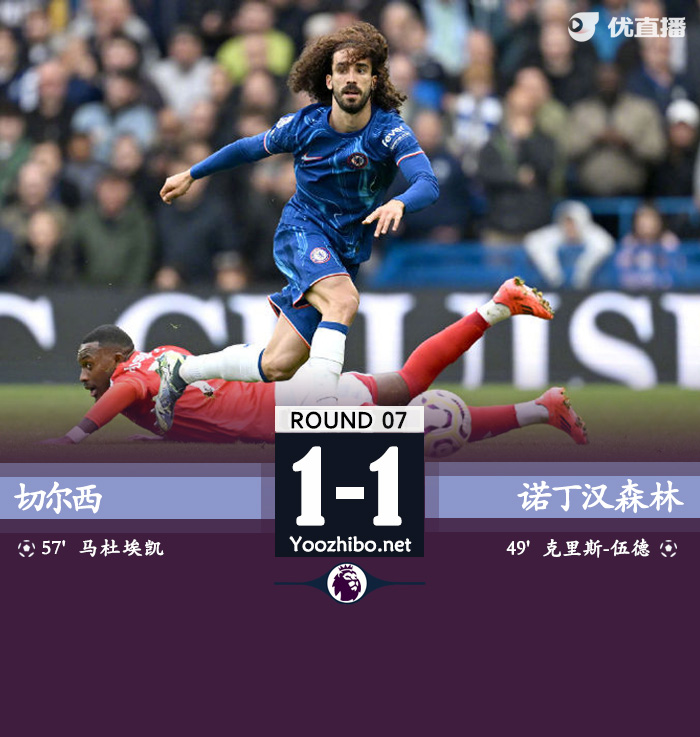 切尔西1-1森林终结联赛三连胜 帕尔默送助攻沃德-普劳斯染红