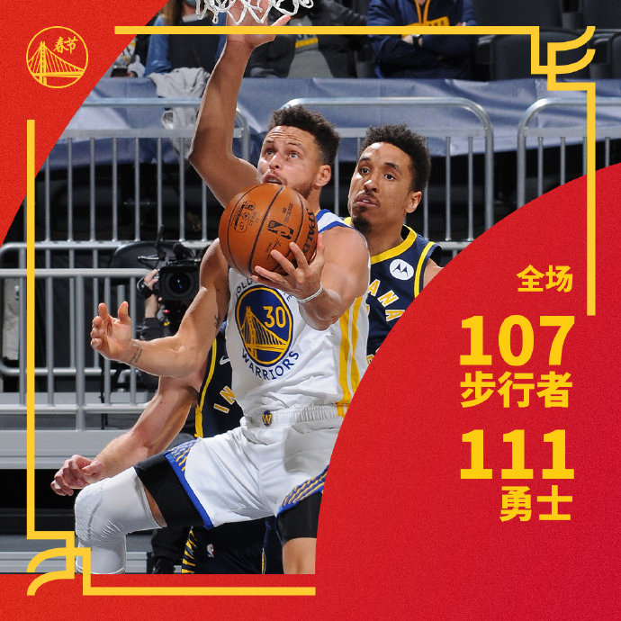 勇士111-107险胜步行者 库里24+8+8 格林准三双 小萨22+16