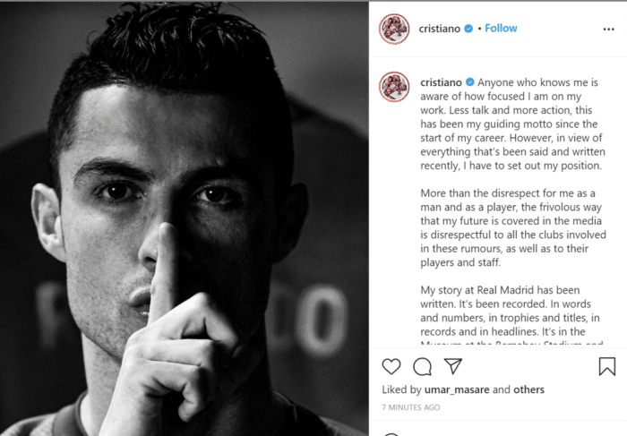 C罗：媒体对我未来的猜测缺乏尊重