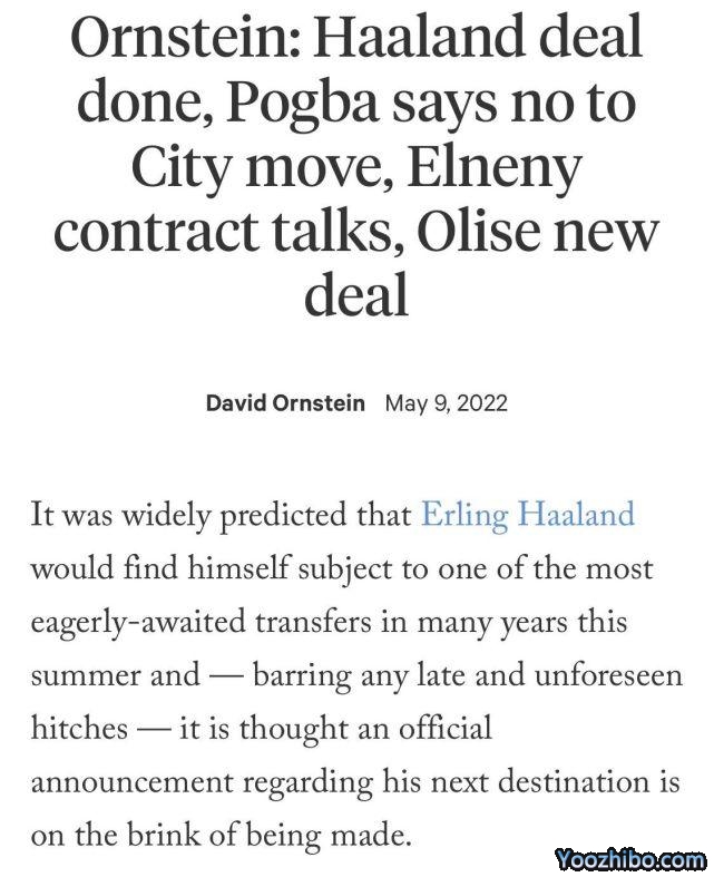 曝哈兰德转会曼城已完成！或本周宣布，签5年总价超3亿