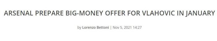 意天空：阿森纳打算冬窗8000万报价弗拉霍维奇