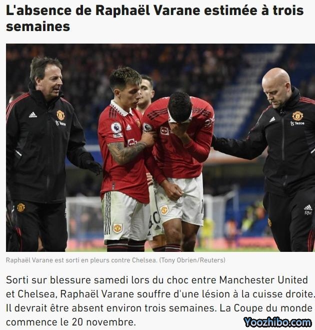 瓦拉内右大腿受伤缺席3周，有望赶上世界杯