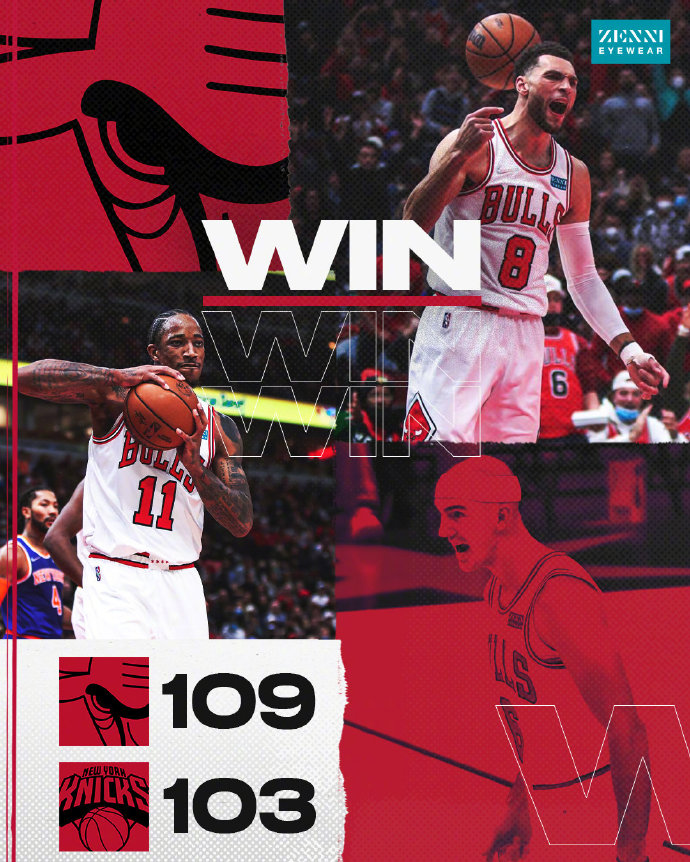 公牛109-103力克尼克斯 德罗赞31+5 拉文21+6 兰德尔34+10