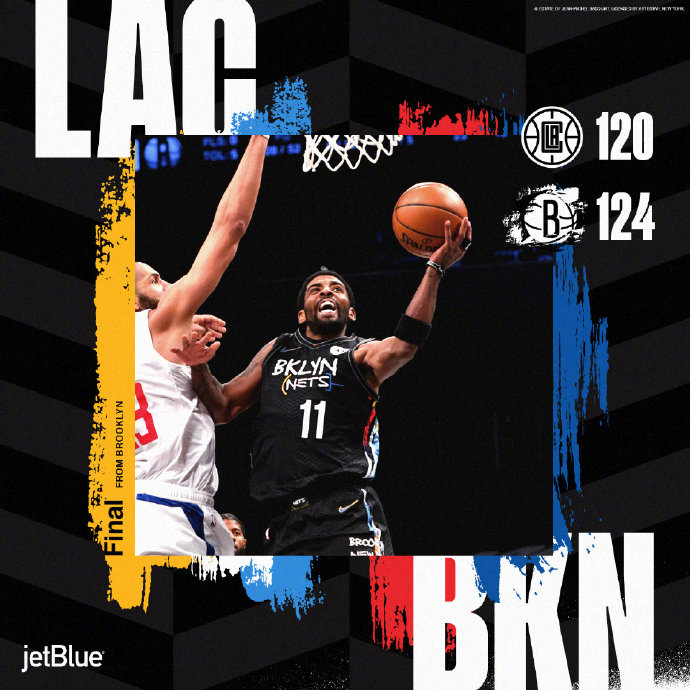 篮网124-120逆转快船 欧文39+5 哈登三双 莱昂纳德33+5