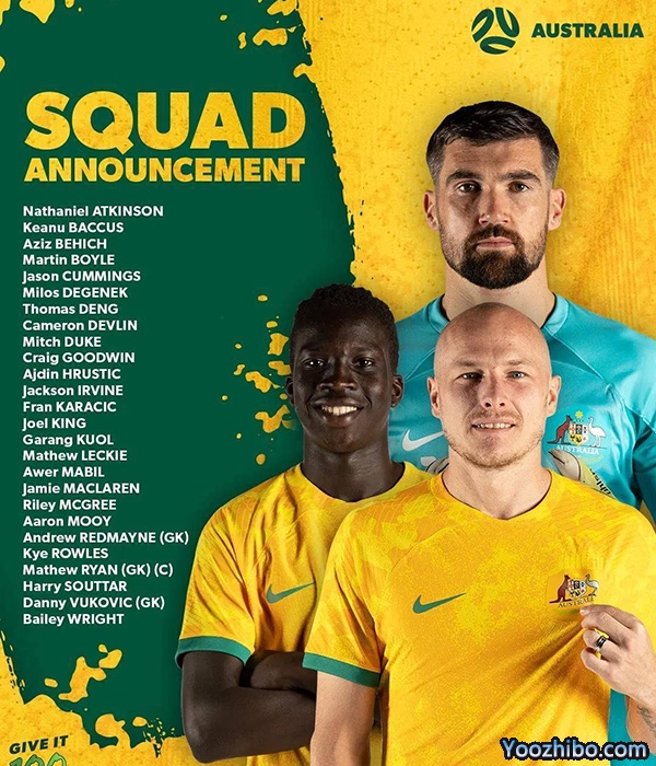 2022卡塔尔世界杯澳大利亚队球衣号码一览