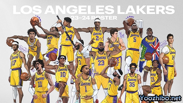 湖人全队漫画版合影：詹皇浓眉C位亮相 八村垒身背武士刀太抢镜